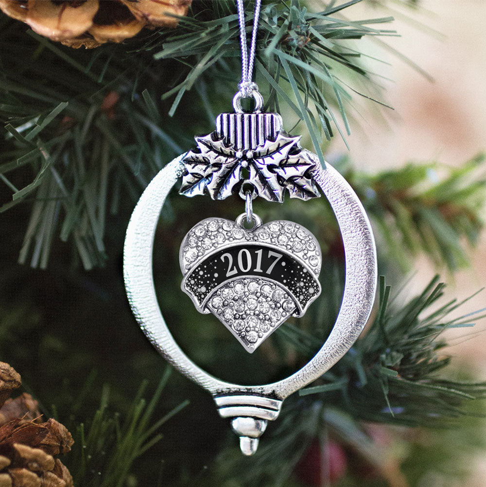 Silver Black and Silver 2017 Pave Heart Charm Holiday Ornament