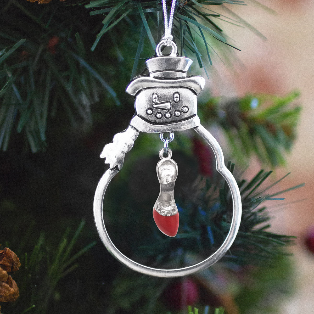 Silver Red Heel Shoe Charm Snowman Ornament