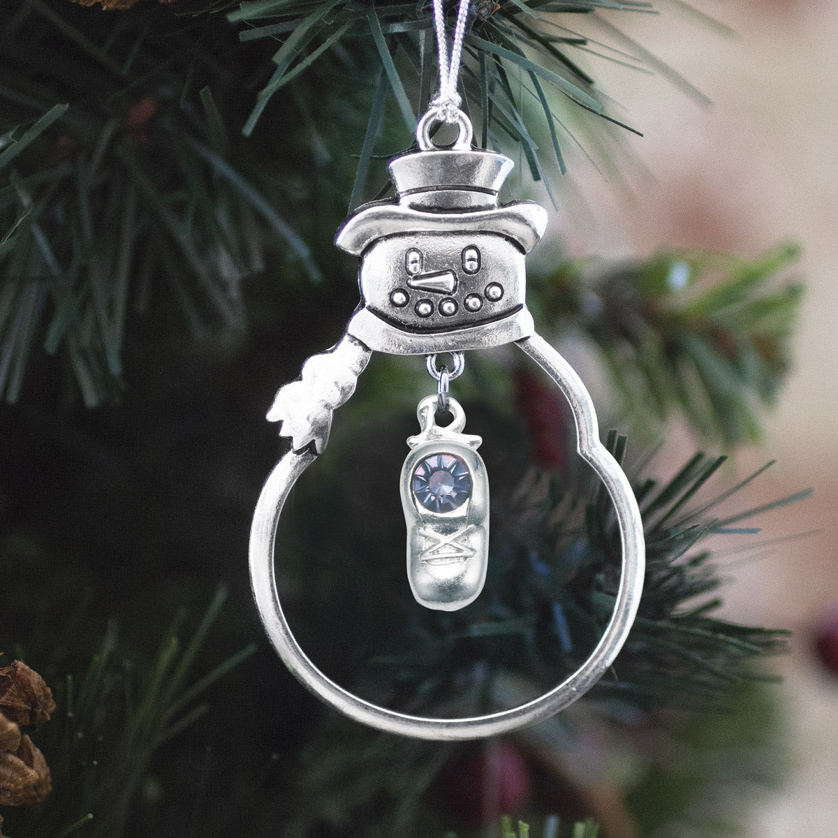 Silver Baby Shoe Charm Snowman Ornament