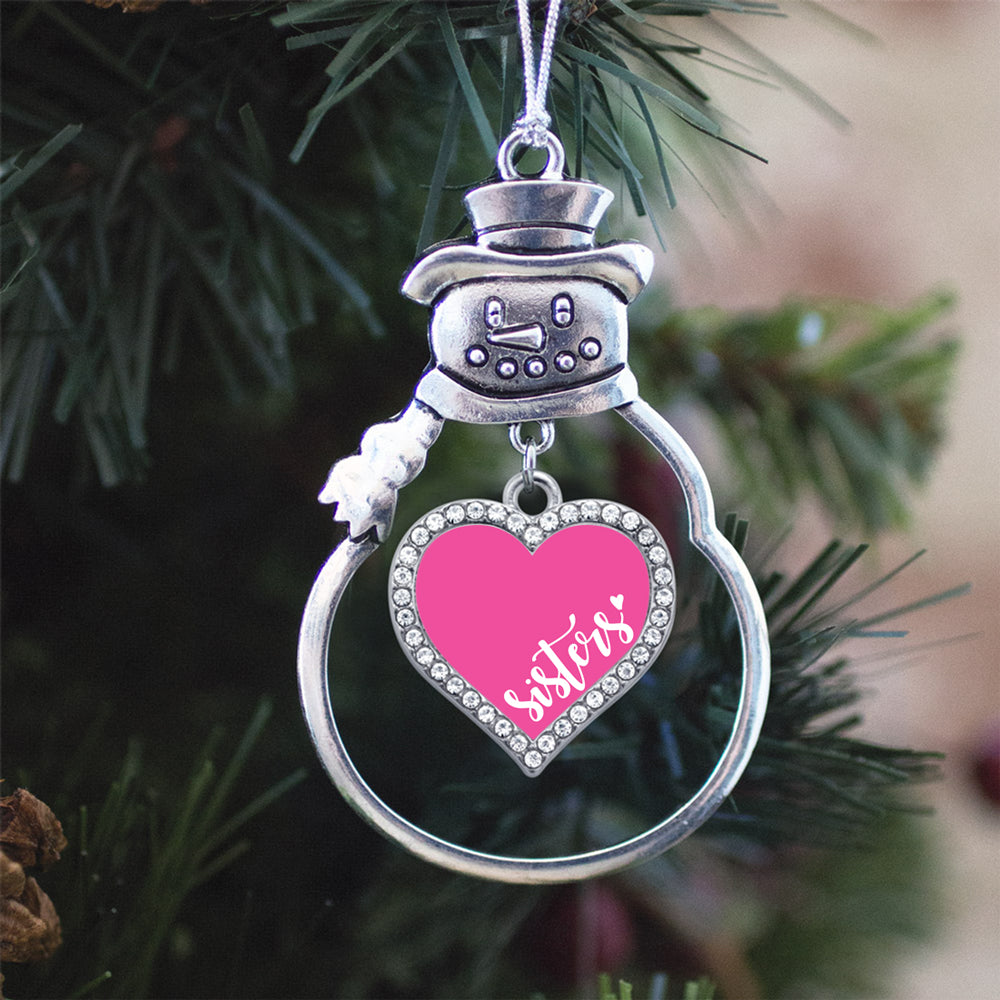 Silver Sisters - Pink Open Heart Charm Snowman Ornament