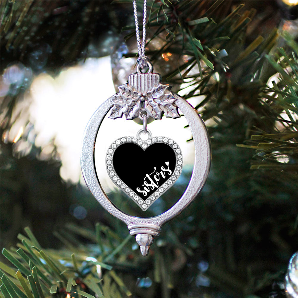 Silver Sisters - Black and White Open Heart Charm Holiday Ornament