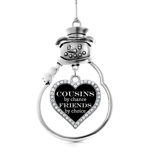 Silver Cousins by Chance, Friends by Choice Open Heart Charm Snowman Ornament