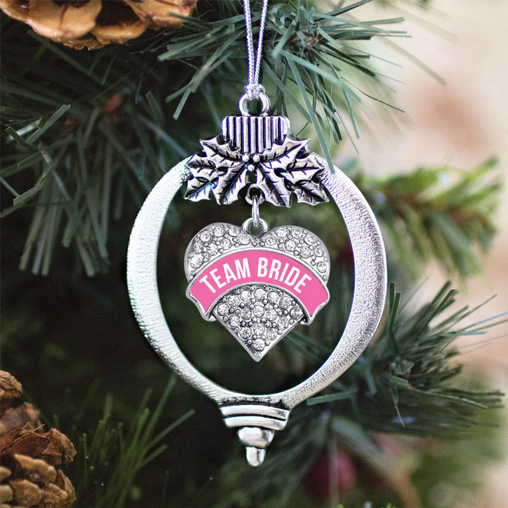 Silver Team Bride Pave Heart Charm Holiday Ornament