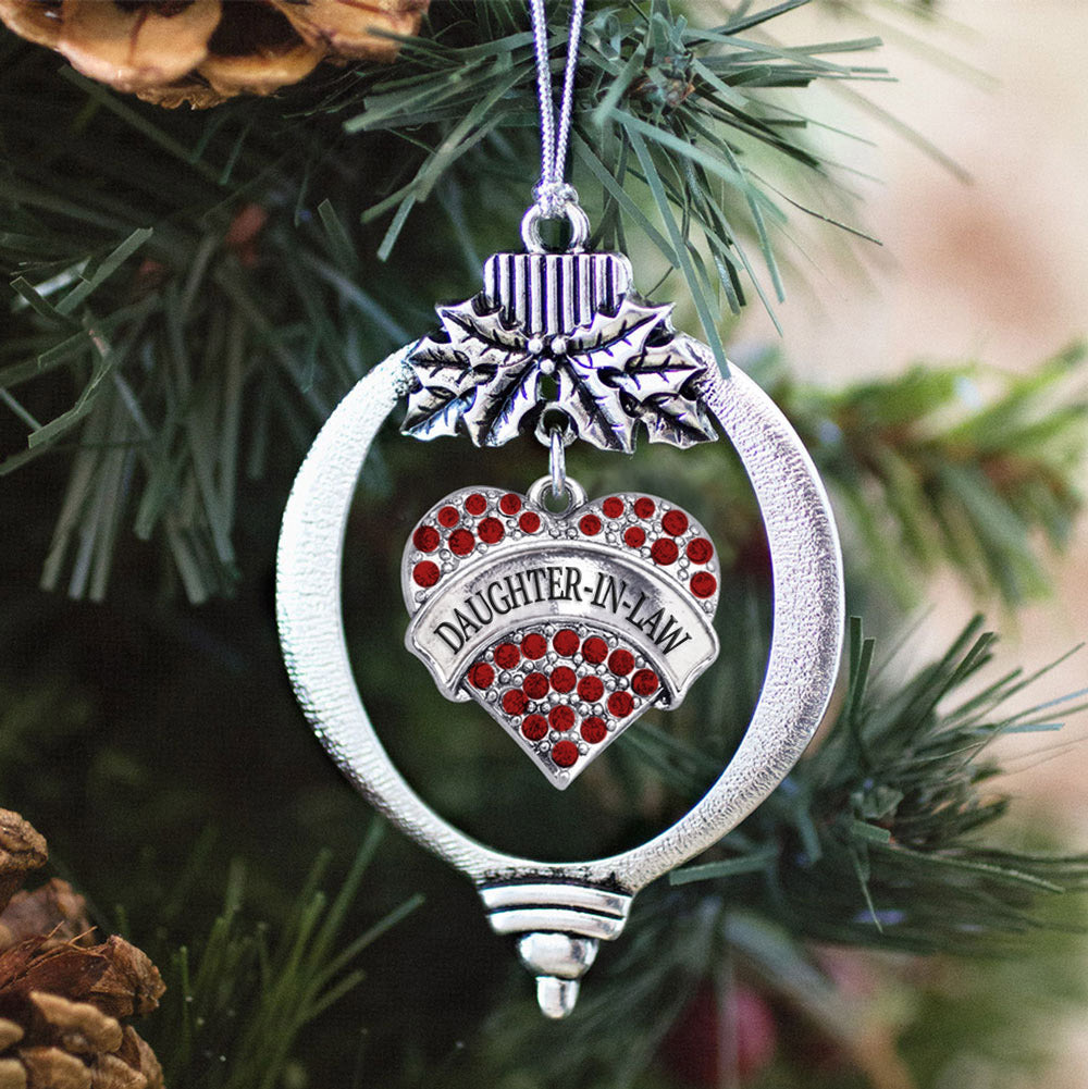 Silver Daughter-In-Law Red Pave Heart Charm Holiday Ornament