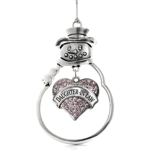 Silver Daughter-in-Law Pink Pave Heart Charm Snowman Ornament