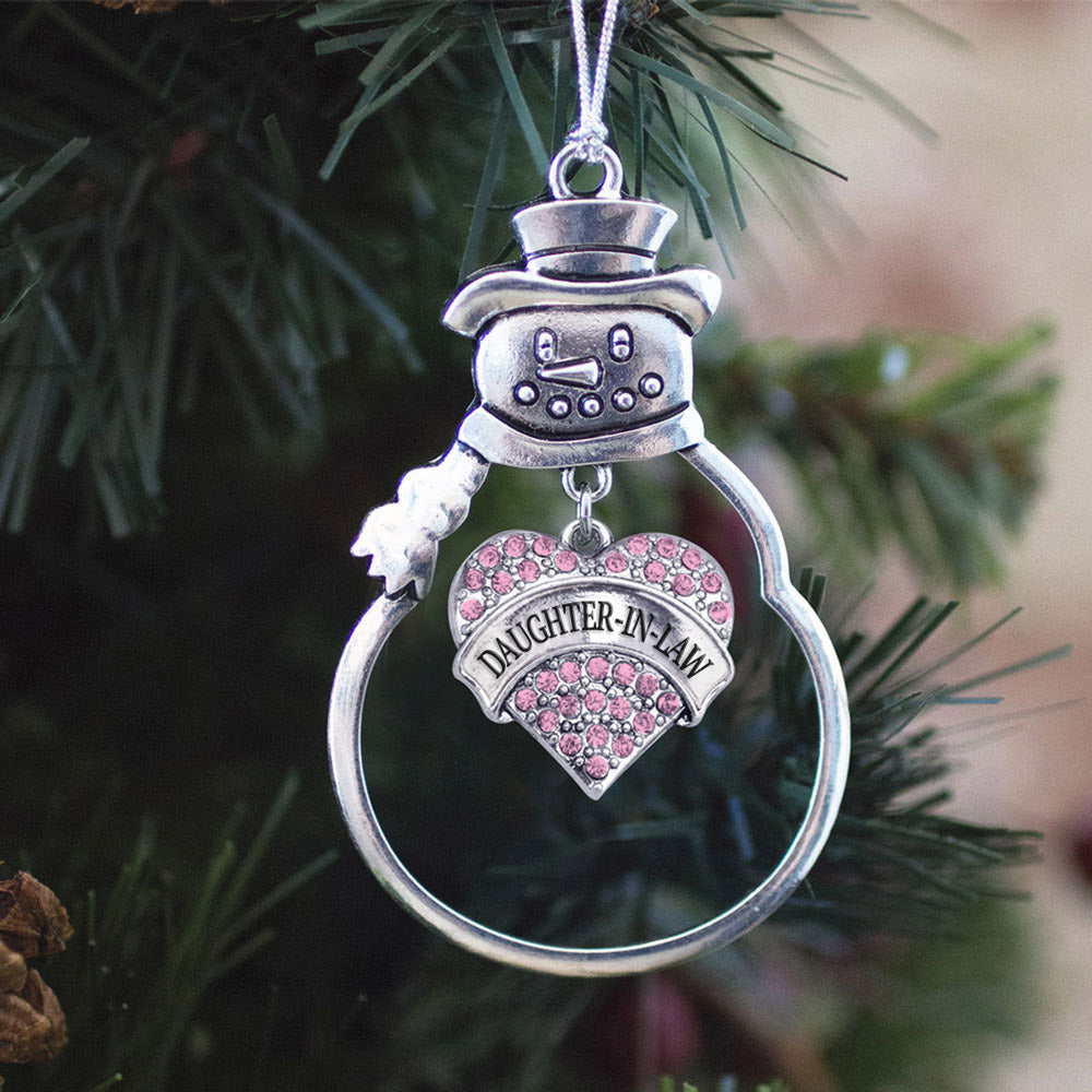 Silver Daughter-in-Law Pink Pave Heart Charm Snowman Ornament