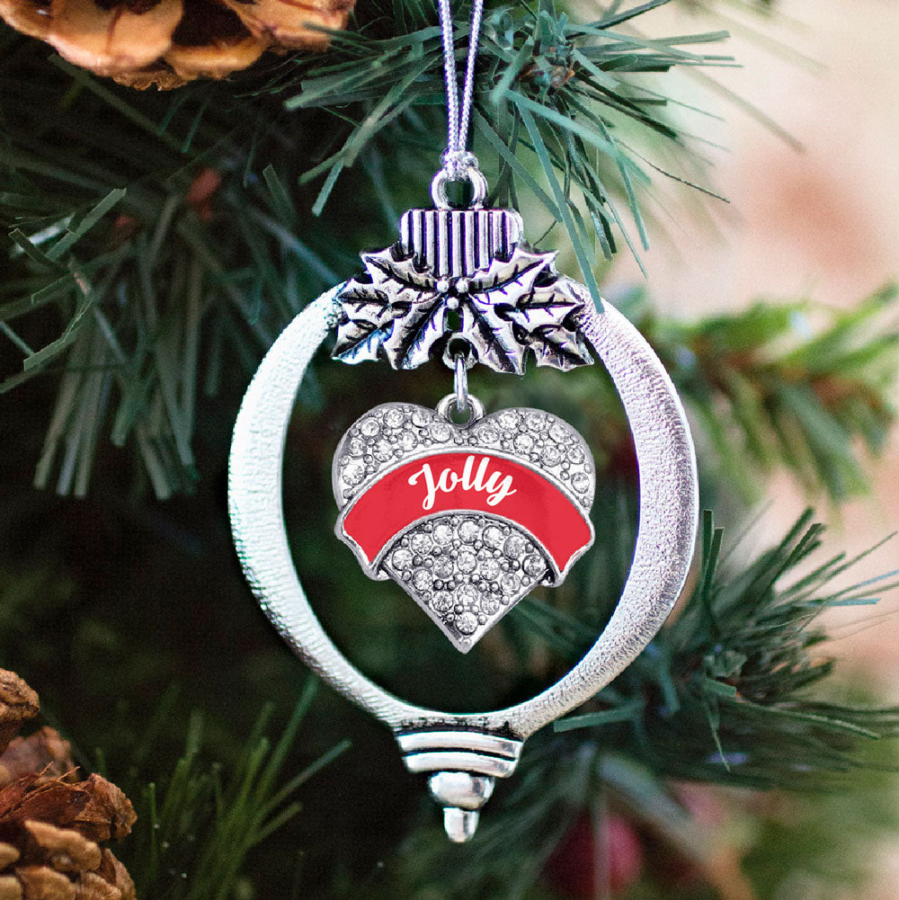 Silver Red Jolly Pave Heart Charm Holiday Ornament