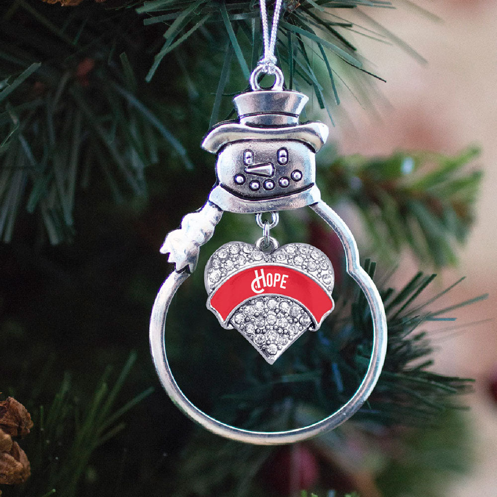 Silver Red Hope Pave Heart Charm Snowman Ornament