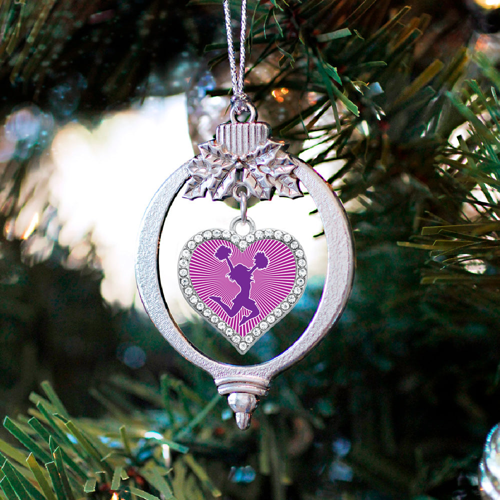 Silver Cheerleader - Purple Open Heart Charm Holiday Ornament