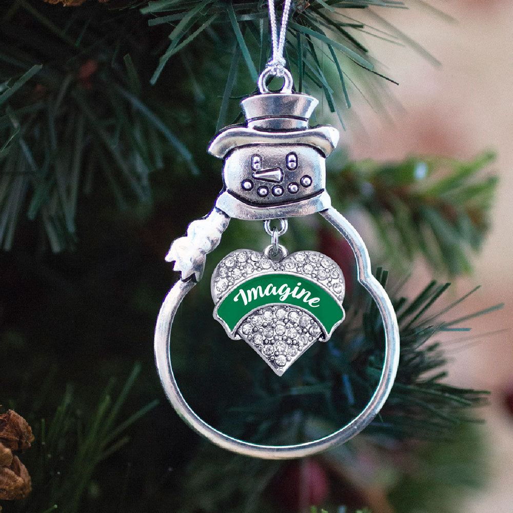 Silver Green Imagine Pave Heart Charm Snowman Ornament