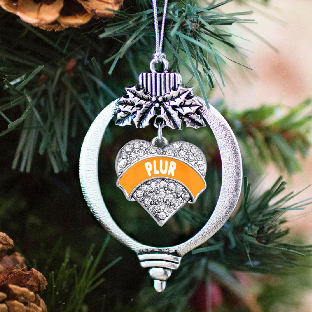 Silver Orange PLUR Pave Heart Charm Holiday Ornament