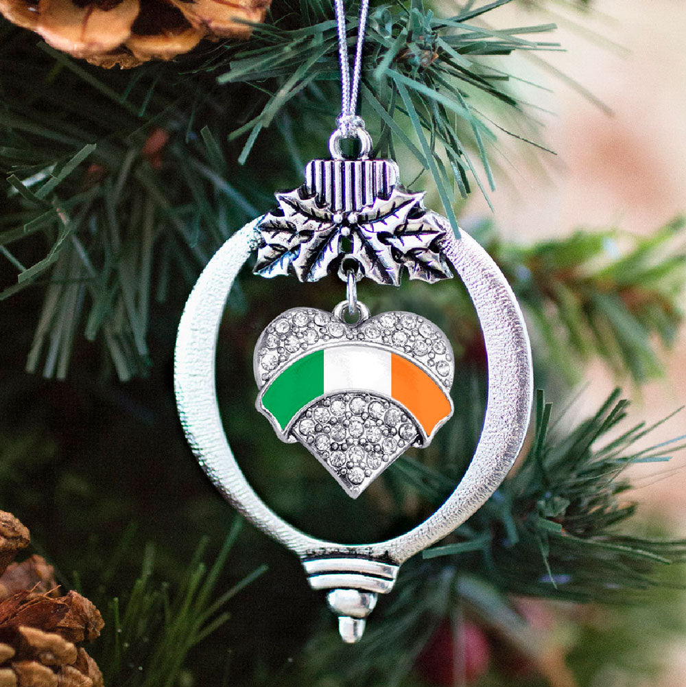 Silver Irish Flag Pave Heart Charm Holiday Ornament