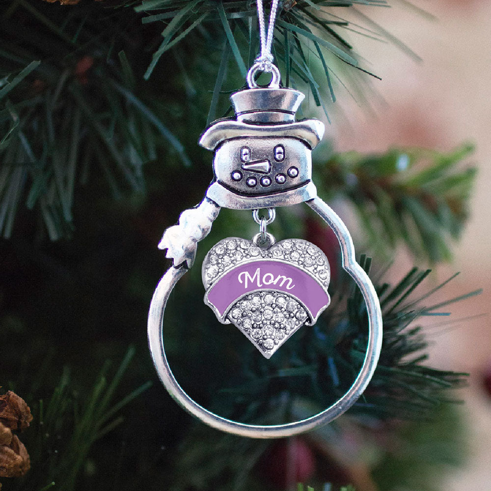 Silver Purple Mom Pave Heart Charm Snowman Ornament