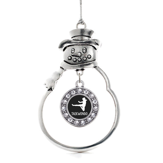 Silver Taekwondo Circle Charm Snowman Ornament