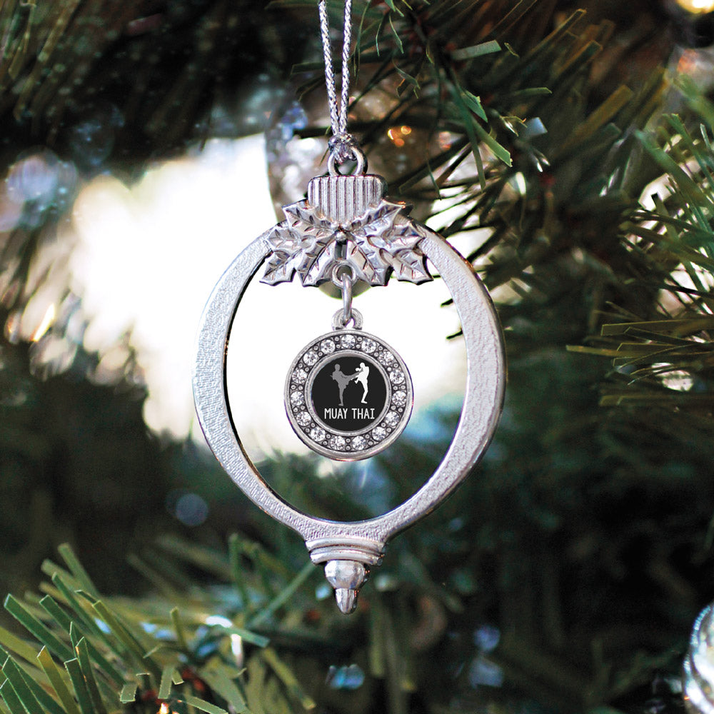 Silver Muay Thai Circle Charm Holiday Ornament