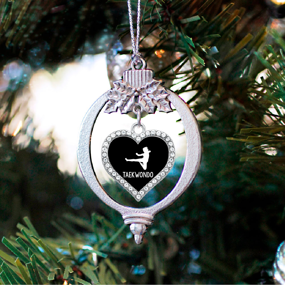 Silver Taekwondo Open Heart Charm Holiday Ornament