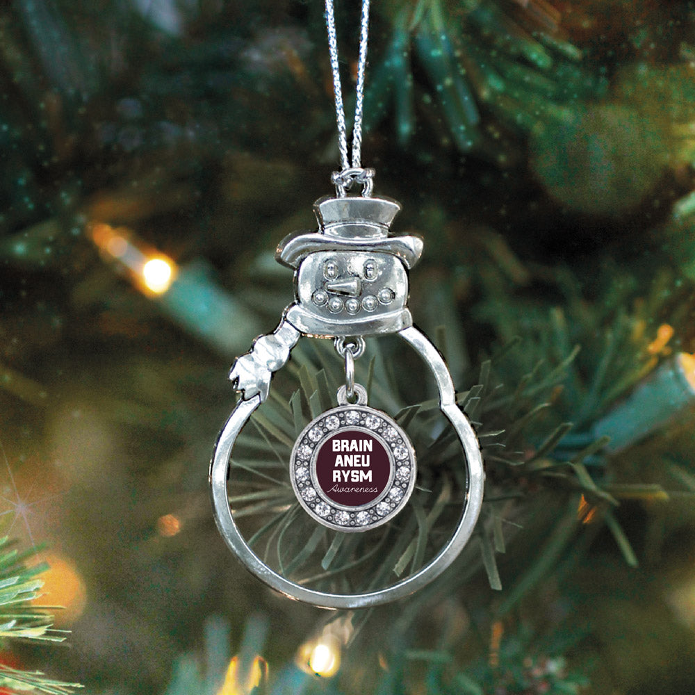 Silver Brain Aneurysm Awareness Circle Charm Snowman Ornament