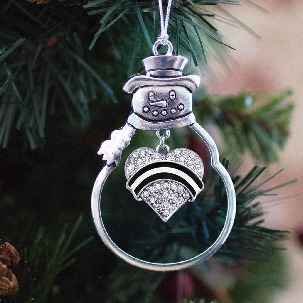 Silver EMS Support Pave Heart Charm Snowman Ornament
