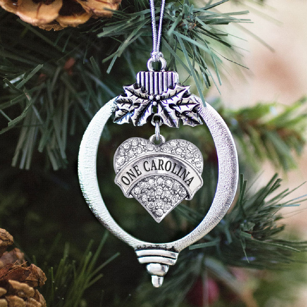 Silver One Carolina - Carolina Strong Support Pave Heart Charm Holiday Ornament