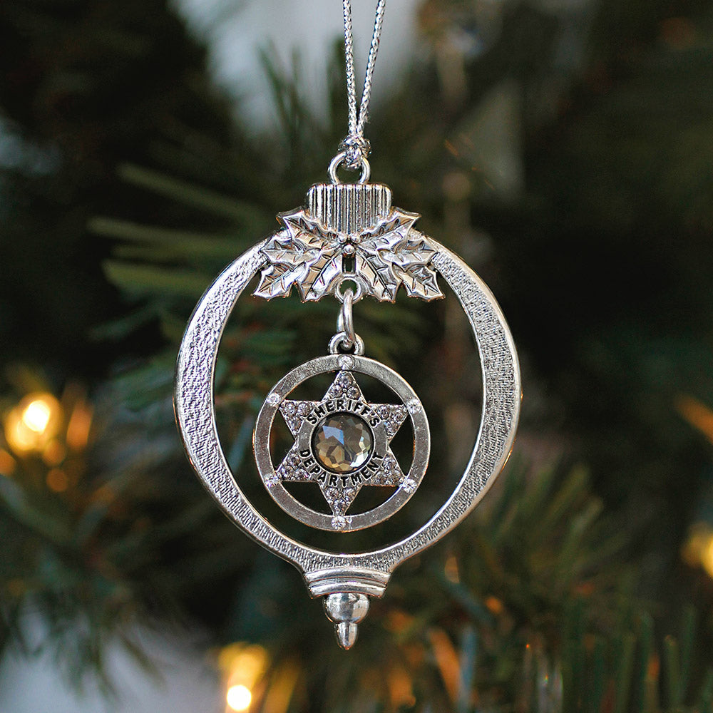 Silver Sheriff Badge Charm Holiday Ornament