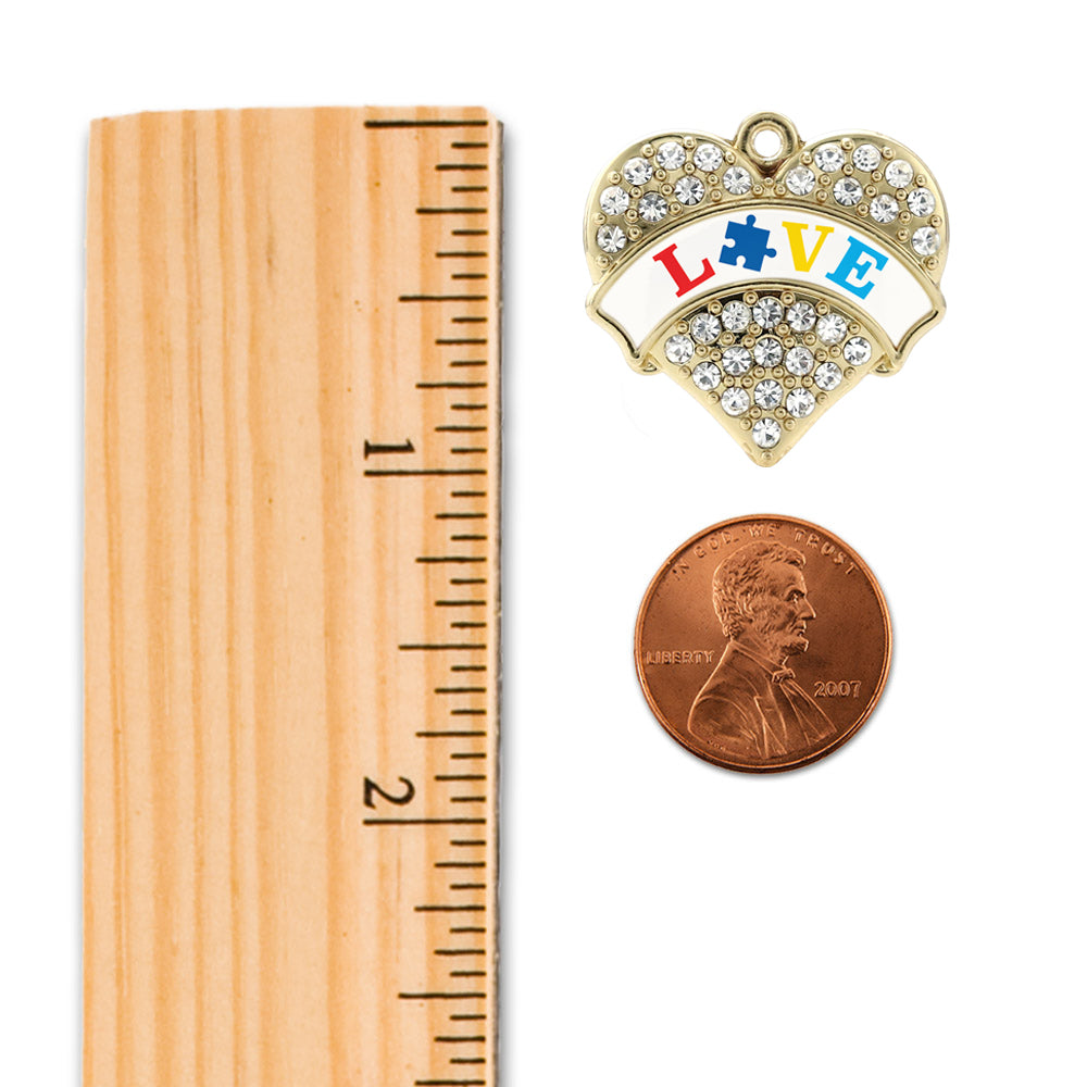 Gold Autism Love Pave Heart Charm Snowman Ornament
