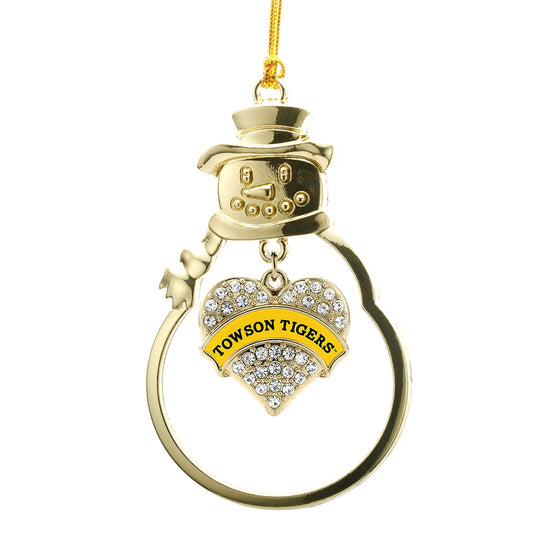 Gold Towson University Tigers [NCAA] Pave Heart Charm Snowman Ornament
