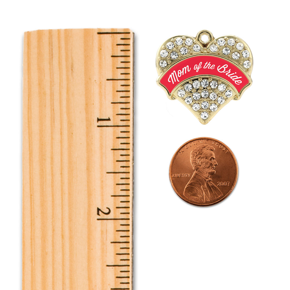 Gold Red Mom of the Bride Pave Heart Charm Holiday Ornament