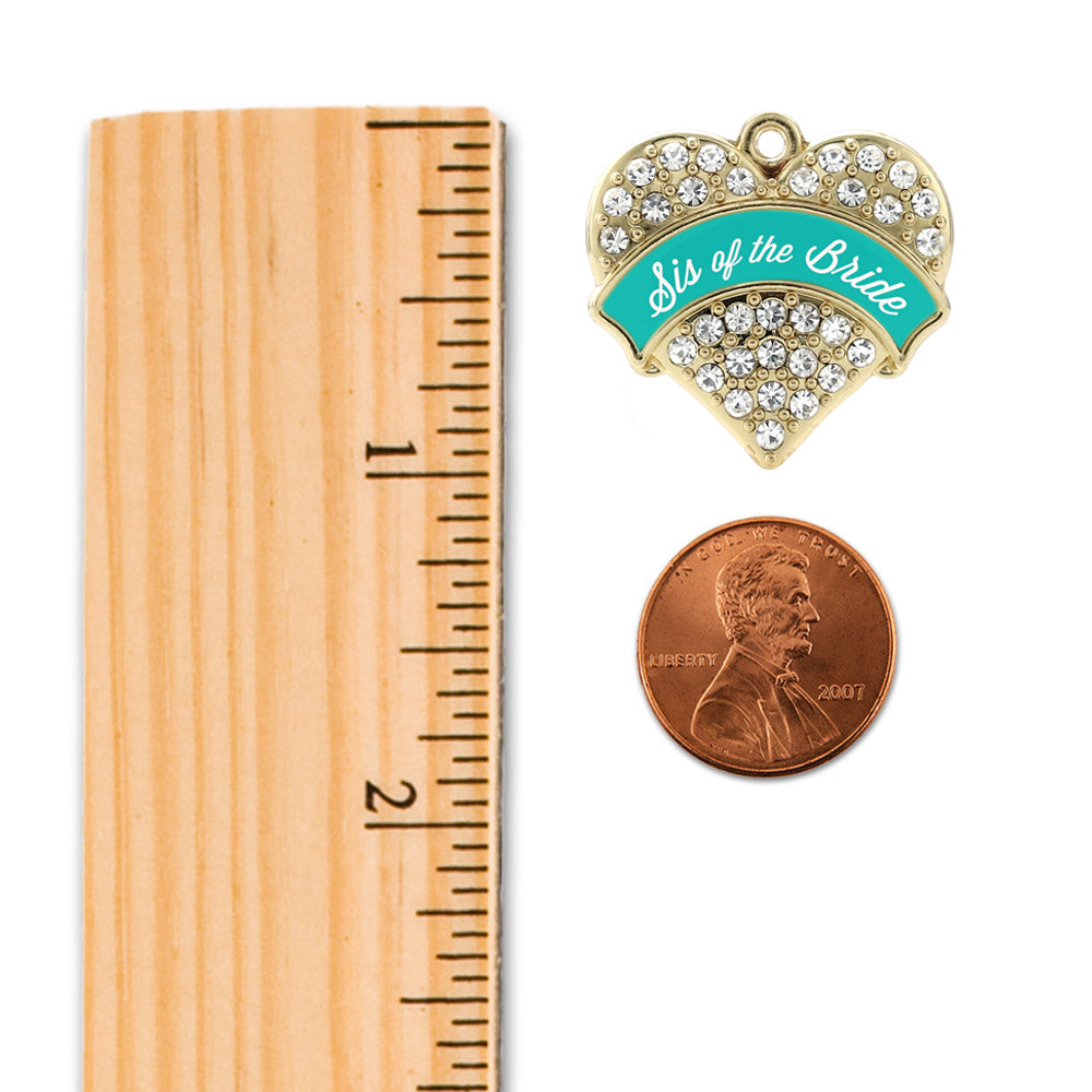 Gold Teal Sis of the Bride Pave Heart Charm Snowman Ornament