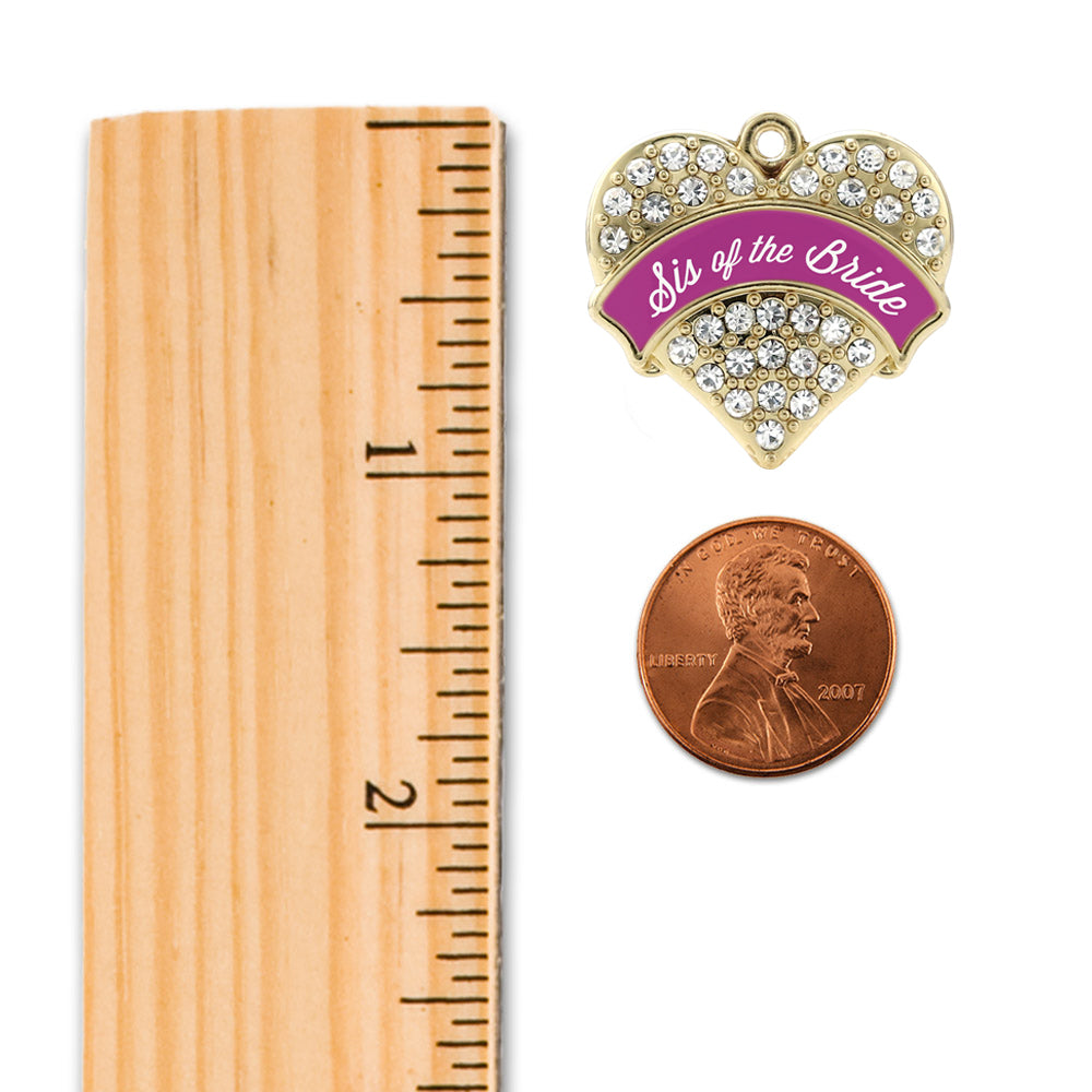 Gold Magenta Sis of Bride Pave Heart Charm Holiday Ornament