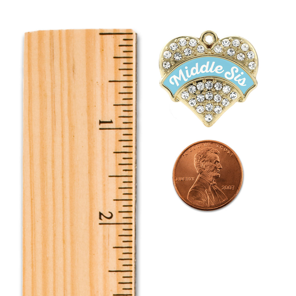 Gold Light Blue Middle Sister Pave Heart Charm Snowman Ornament