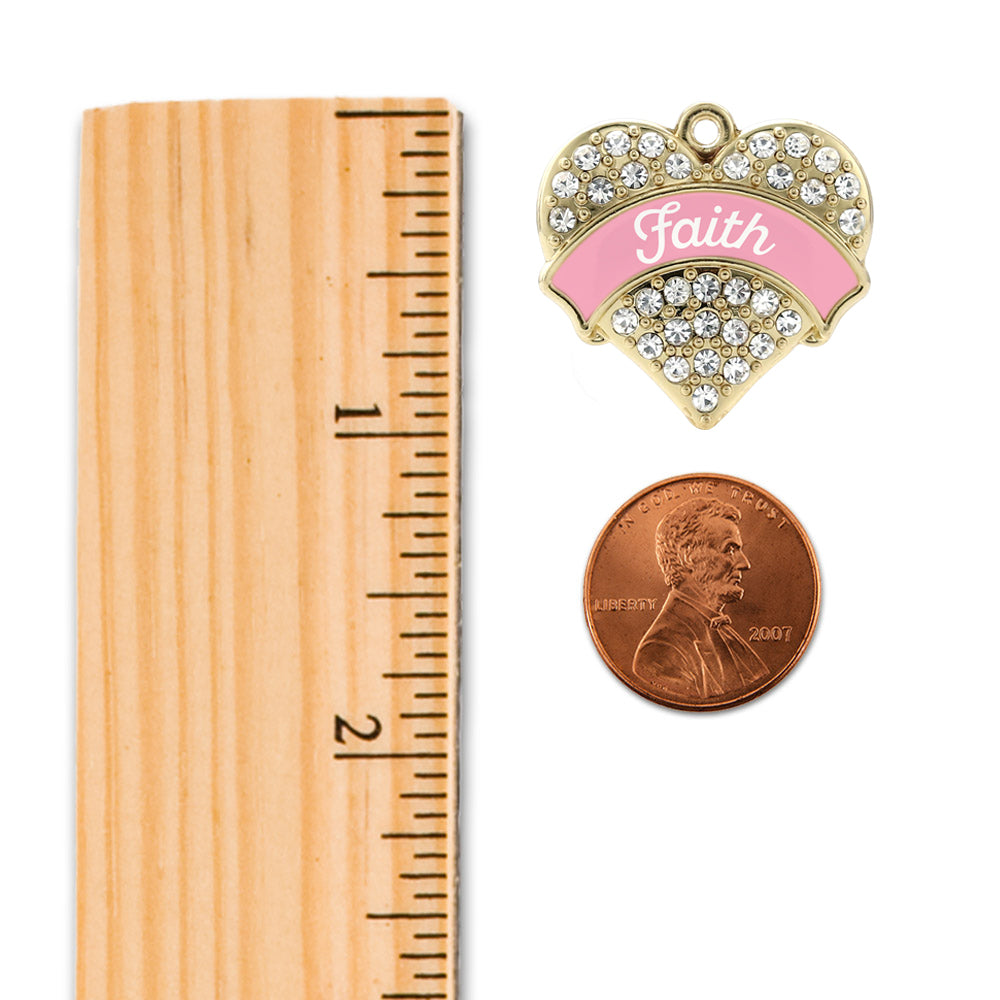 Gold Pink Script Faith Breast Cancer Support Pave Heart Charm Snowman Ornament
