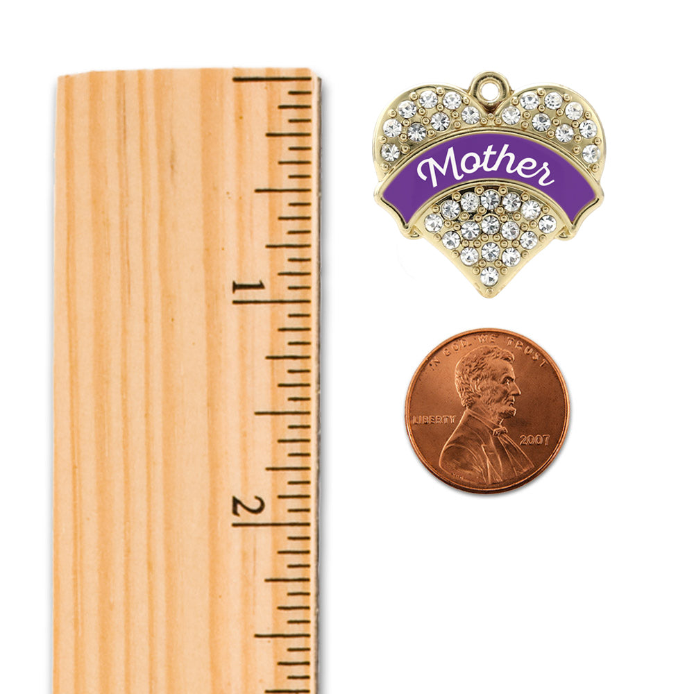 Gold Purple Mother Pave Heart Charm Snowman Ornament