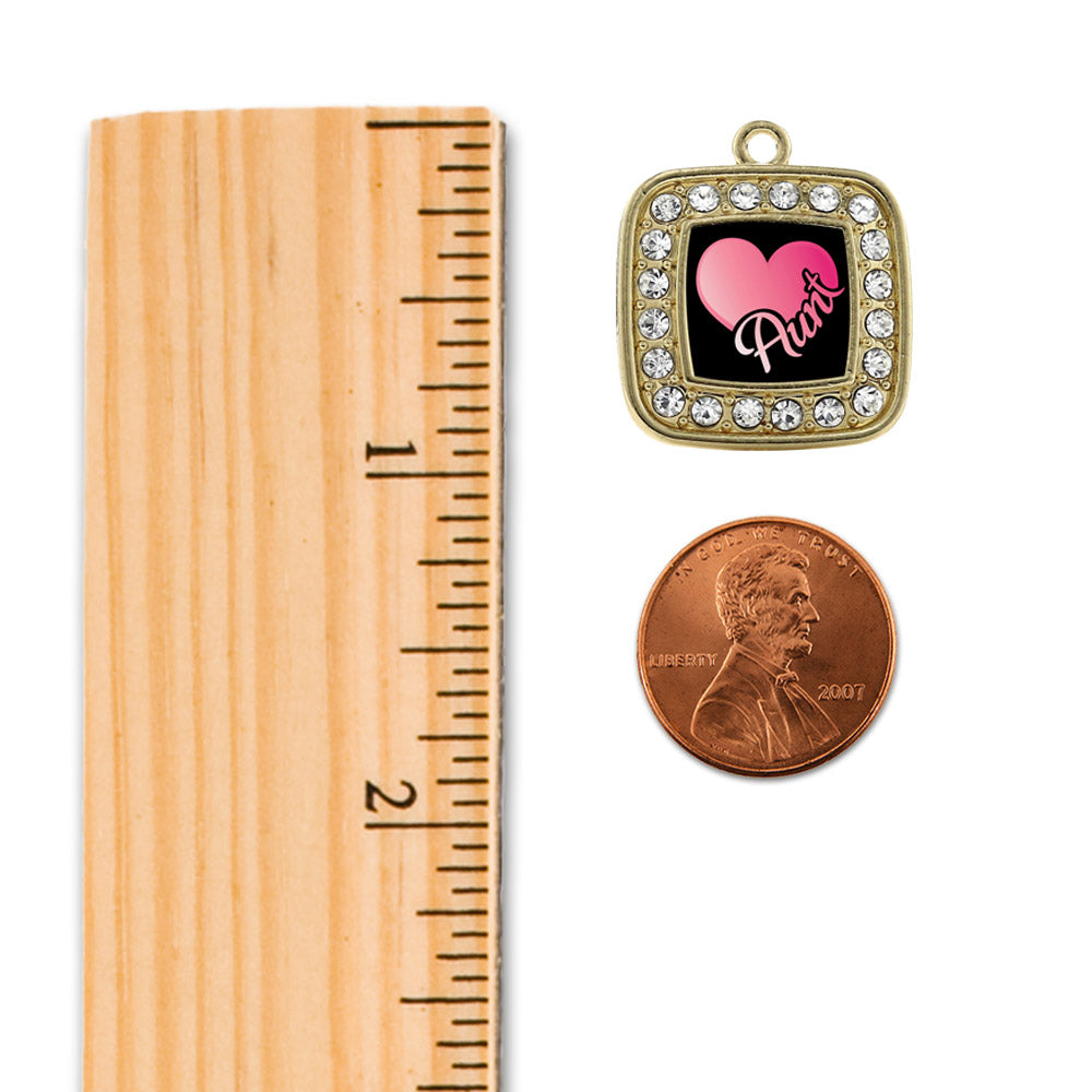 Gold Aunt Square Charm Snowman Ornament