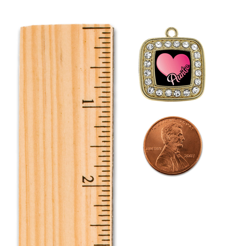 Gold Auntie Square Charm Holiday Ornament
