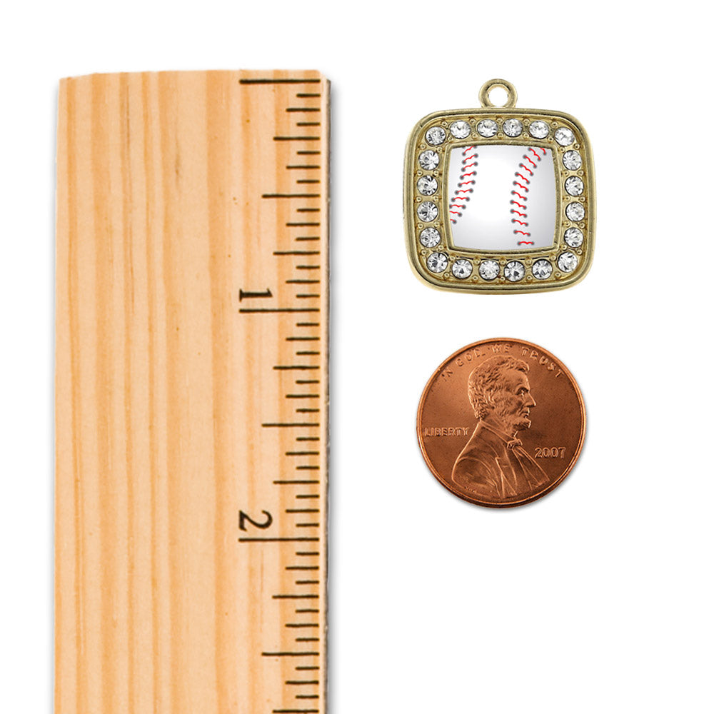 Gold Baseball Square Charm Snowman Ornament