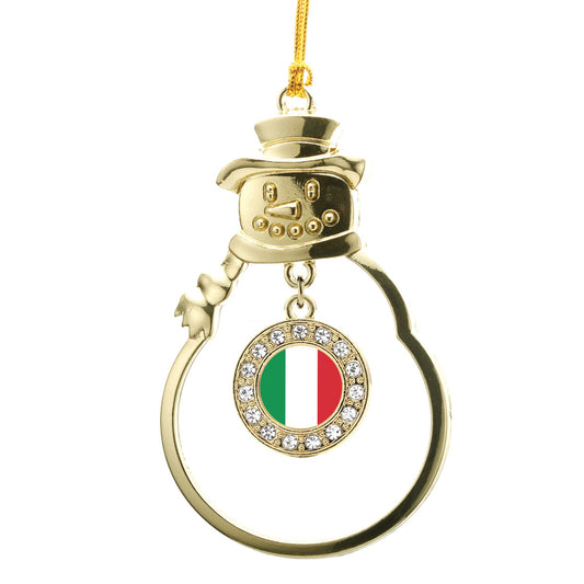 Gold Italian Flag Circle Charm Snowman Ornament