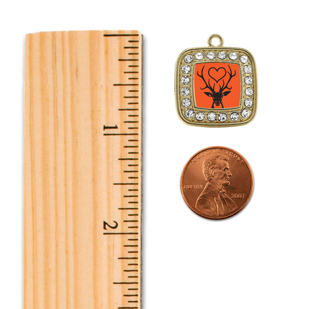 Gold Deer Season Square Charm Holiday Ornament