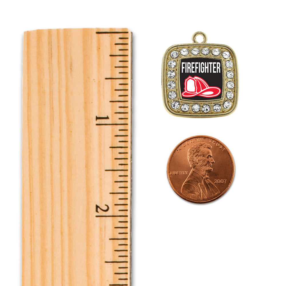 Gold Firefighter Square Charm Holiday Ornament