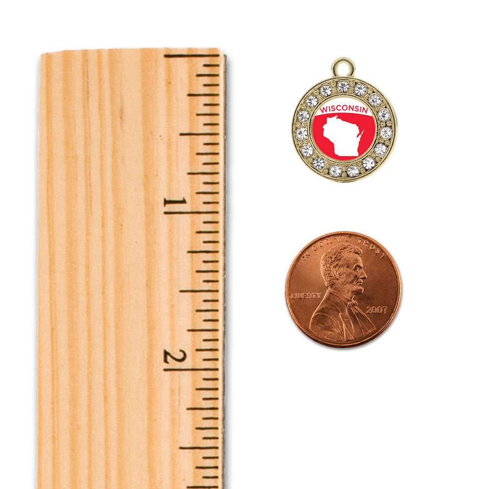 Gold Wisconsin Outline Circle Charm Holiday Ornament