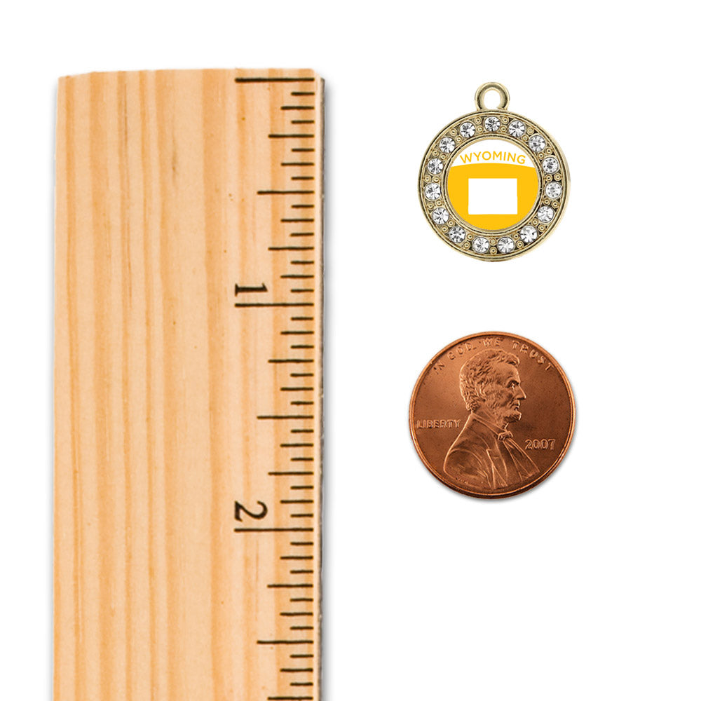 Gold Wyoming Outline Circle Charm Holiday Ornament