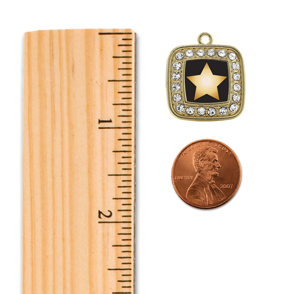 Gold Golden Star Square Charm Snowman Ornament