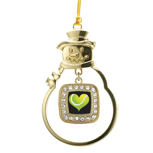 Gold Heart Of A Tennis Player Square Charm Snowman Ornament