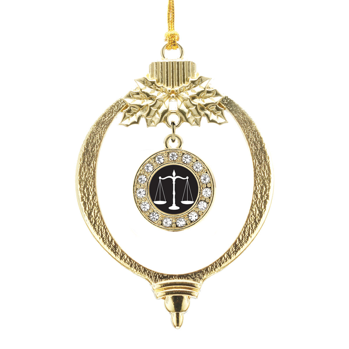 Gold Scale Of Justice Circle Charm Holiday Ornament