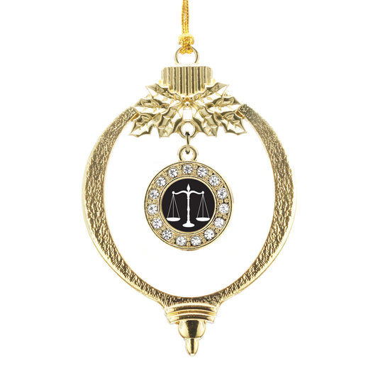 Gold Scale Of Justice Circle Charm Holiday Ornament