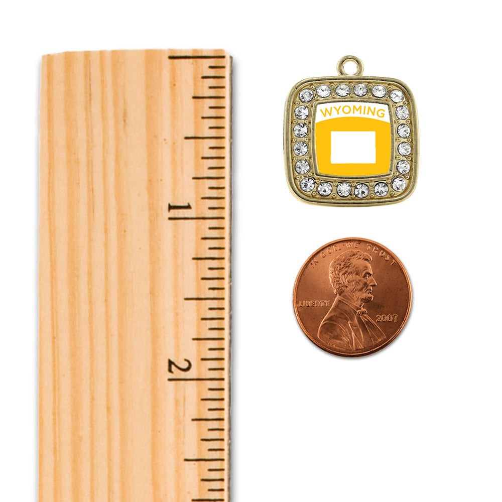 Gold Wyoming Outline Square Charm Snowman Ornament