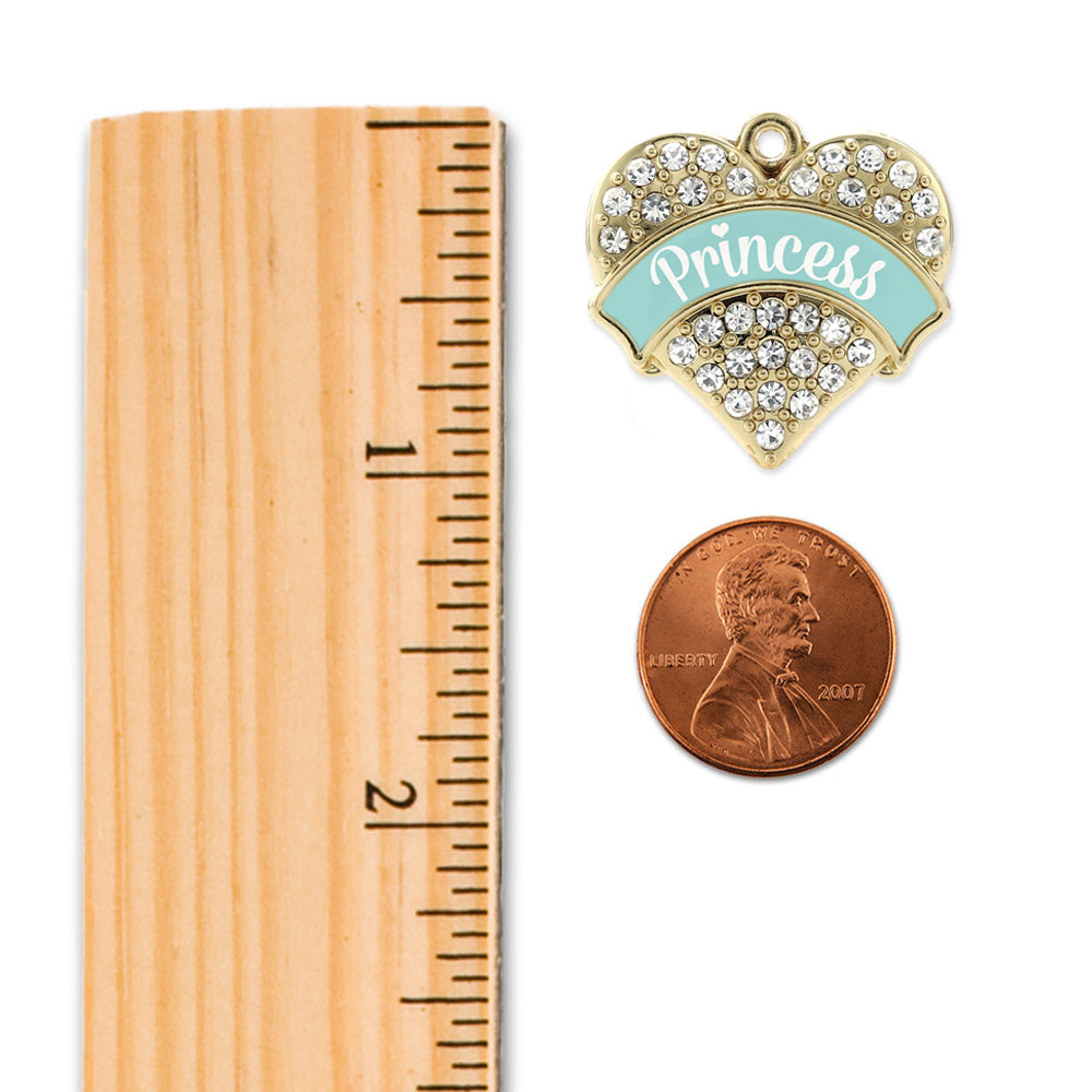 Gold Princess - Teal Pave Heart Charm Holiday Ornament