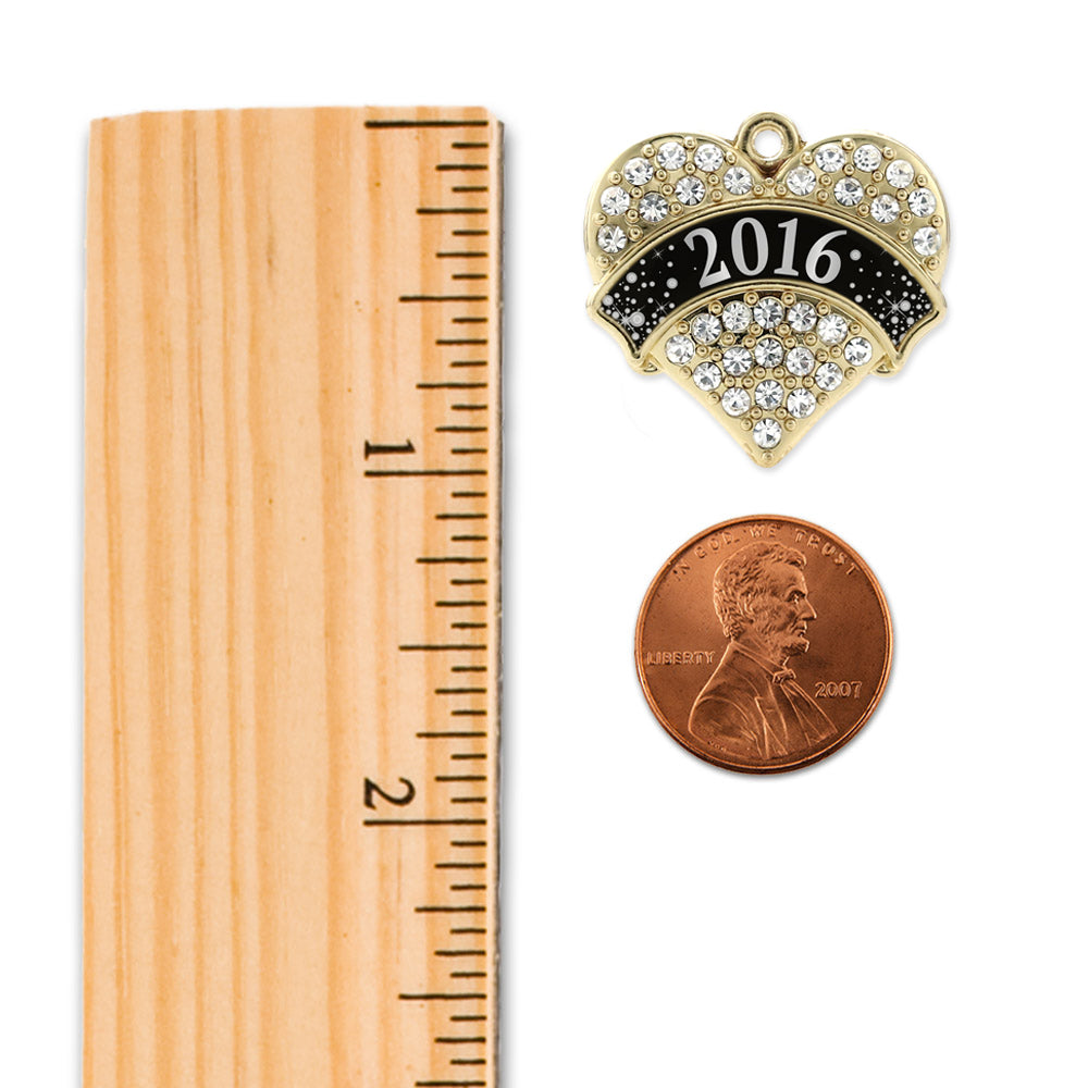 Gold Black and Silver 2016 Pave Heart Charm Holiday Ornament