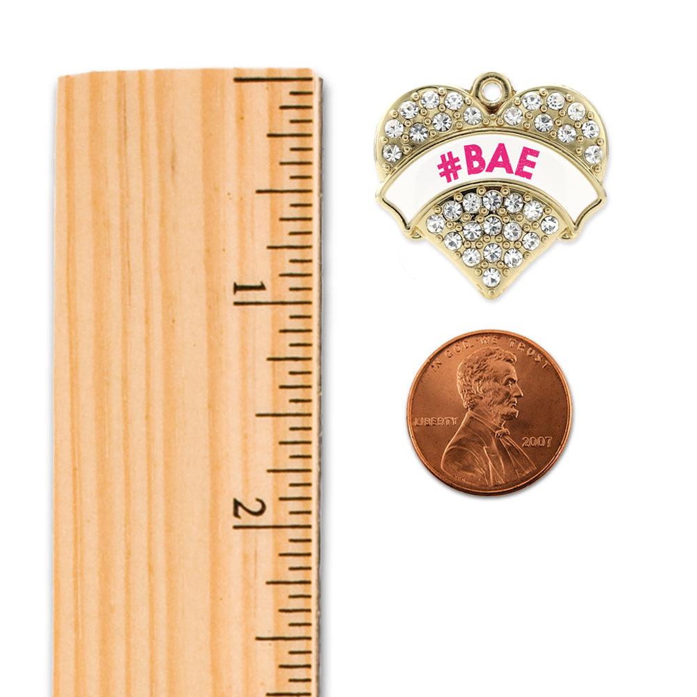 Gold #BAE White Candy Pave Heart Charm Holiday Ornament