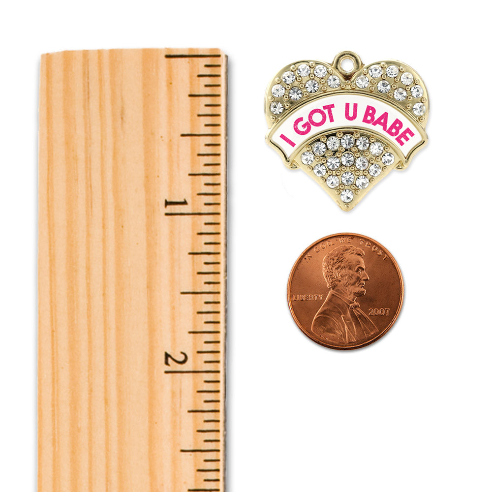 Gold I GOT U BABE White Candy Pave Heart Charm Holiday Ornament