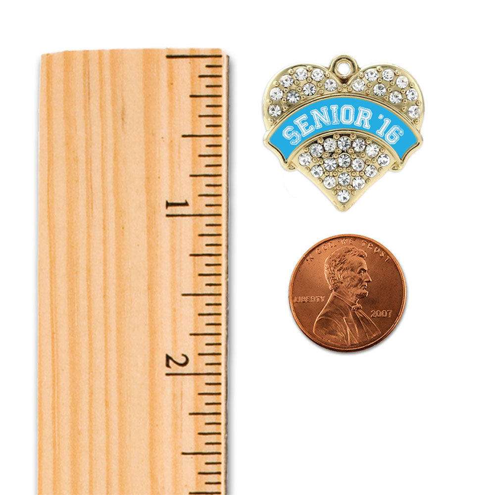 Gold Blue Senior 2016 Pave Heart Charm Snowman Ornament